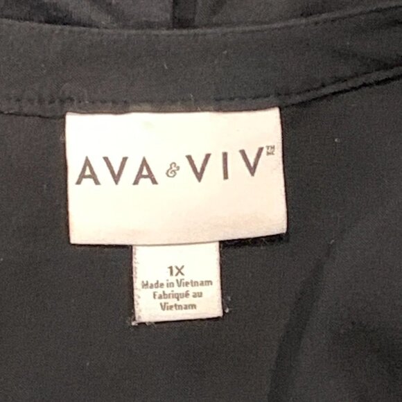 AVA & VIV  V-Neck Stretch Top Roll Tab Sleeve Womens Plus Sz 1X Black #215D - Picture 5 of 6